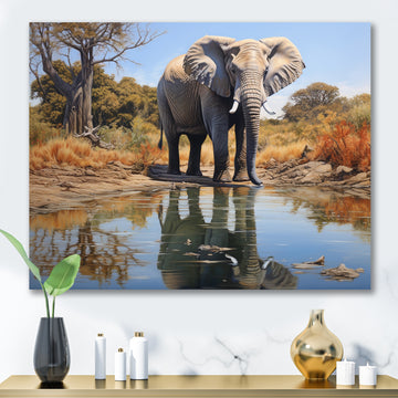 Elephant Reflection - Elephant Framed Canvas Art